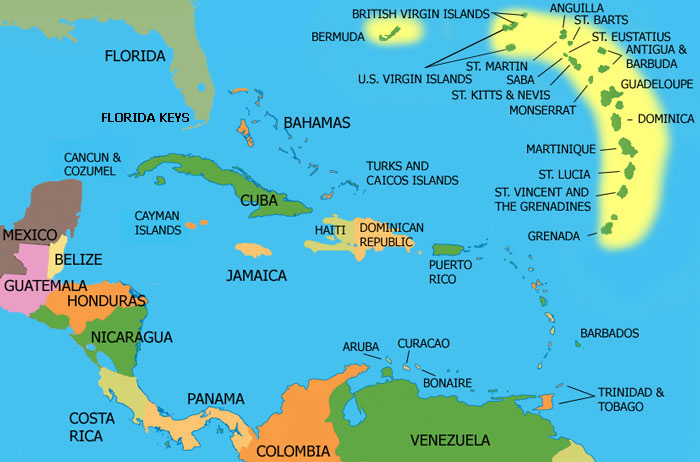 Map of the Caribbean Islands